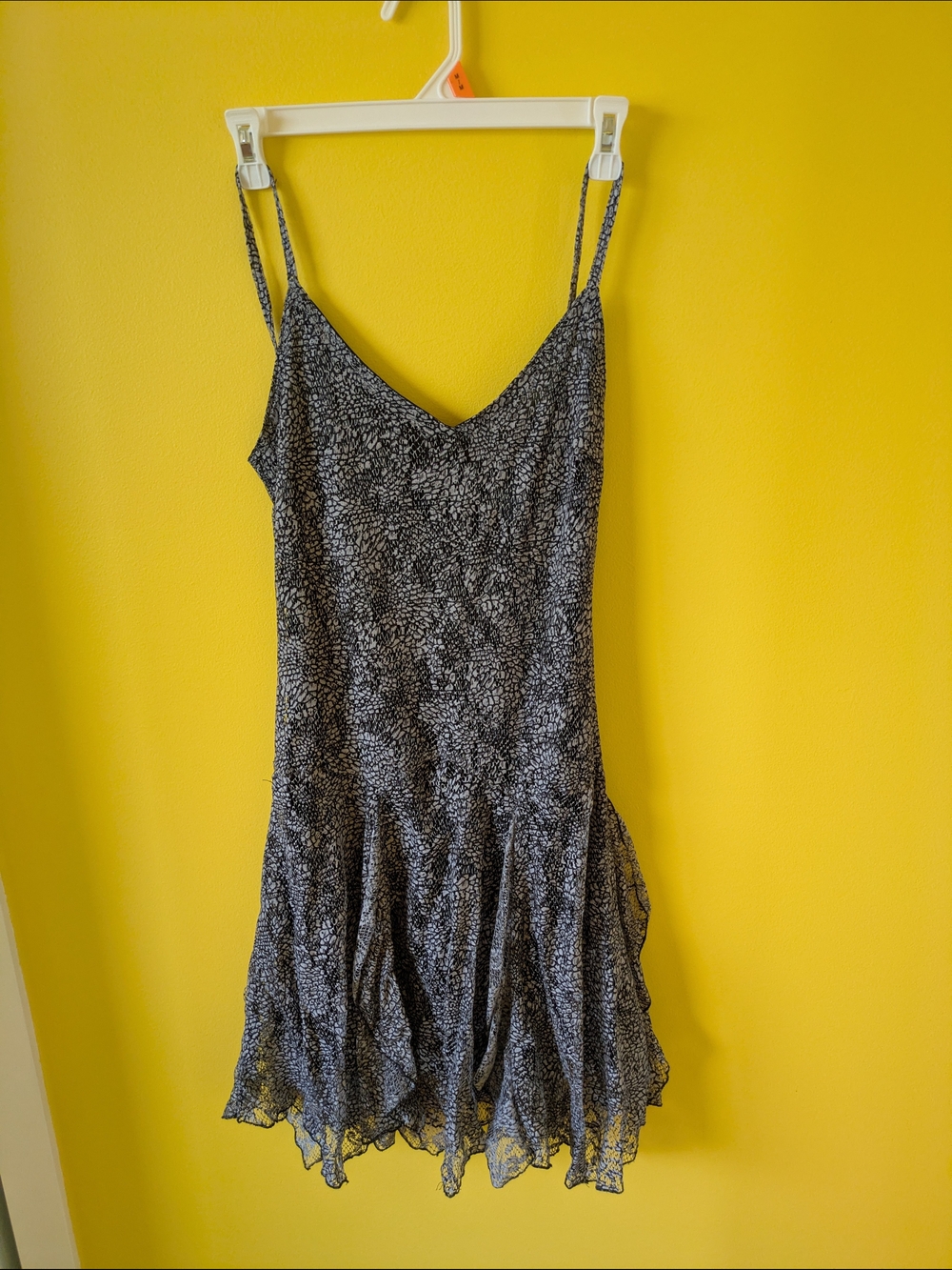 Women's Black & White Floral Slip Dress with Ruffled Hem
